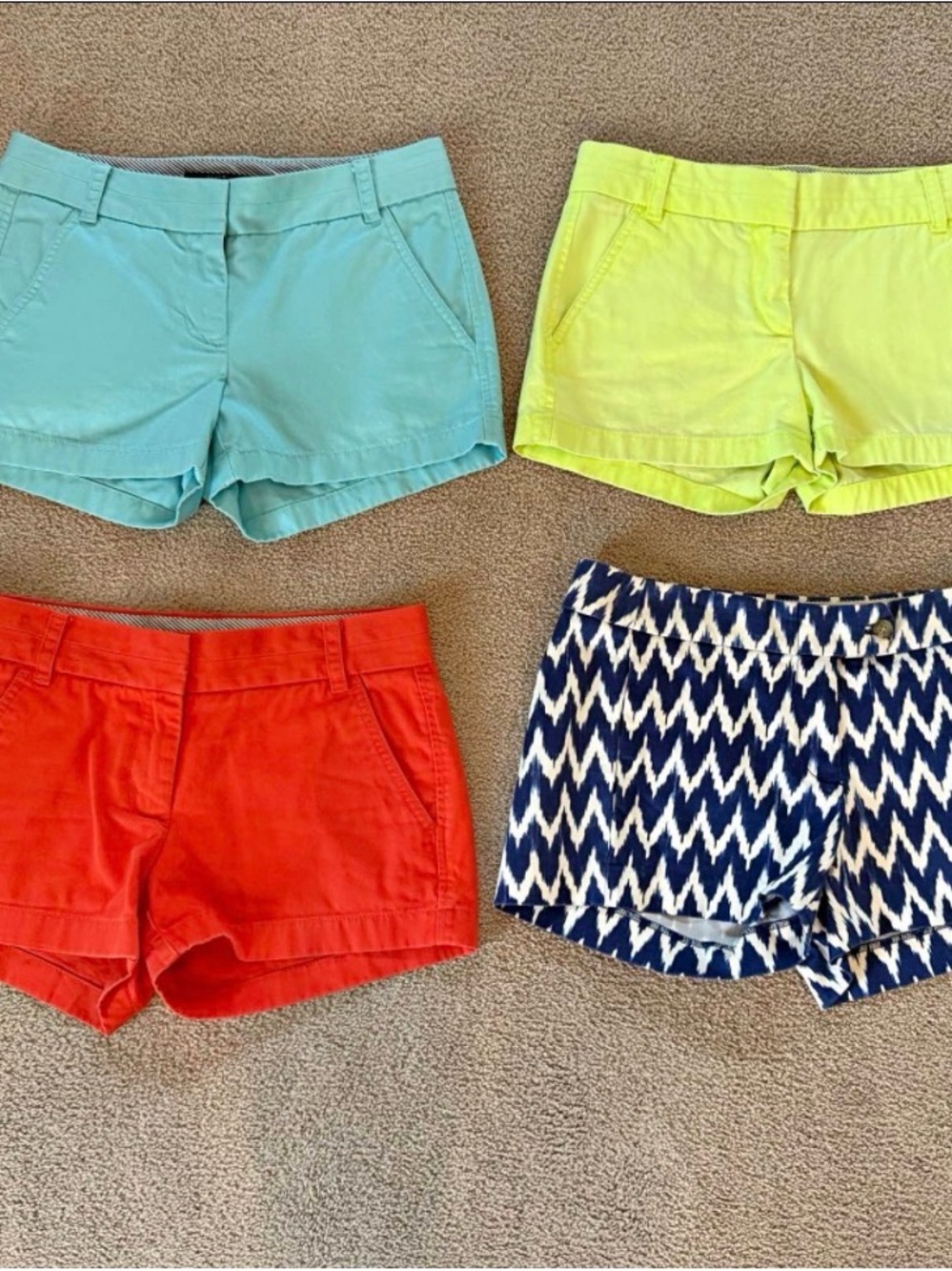 J. Crew Women's Chino Shorts - Aqua, Lime, Red & Navy Chevron